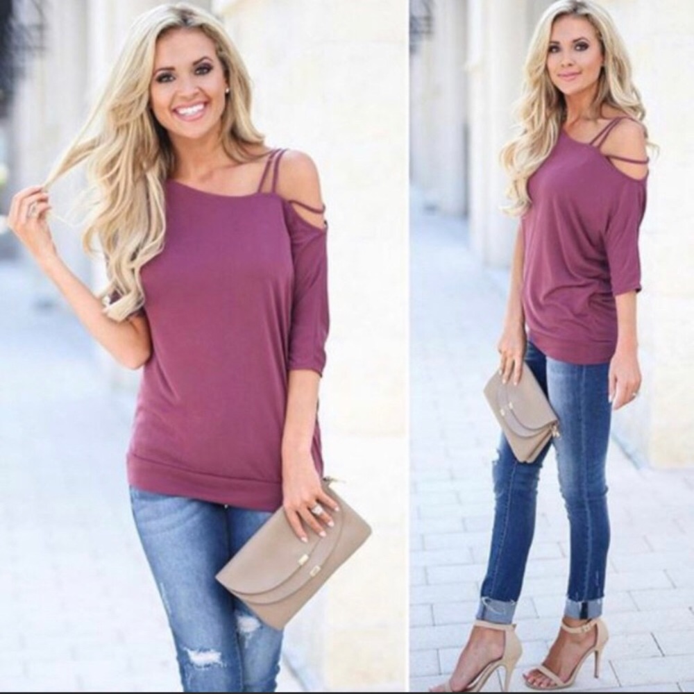NWOT - Sexy Off the Shoulder T-Shirt - Picture 2 of 9